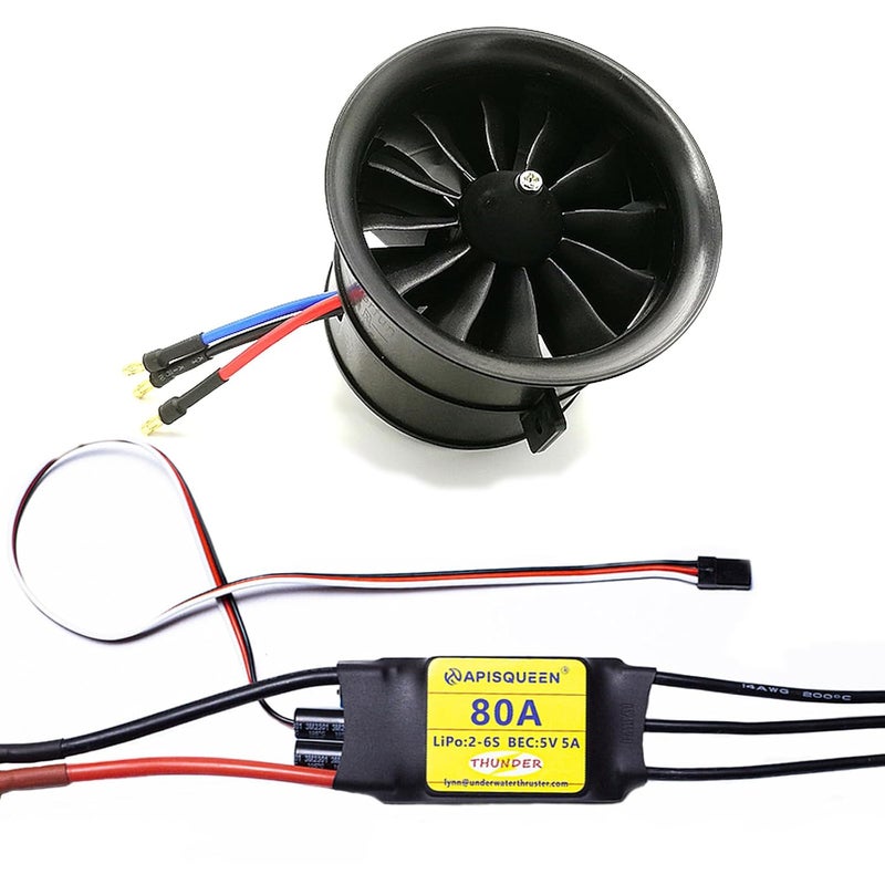 ApisQueen 70MM EDF 6S 2300KV 2240G Thrust Belt 12 Blades Electric Ducted Fan with 80A ESC for Aircraft Model Aircraft Jet Enging - Image 1